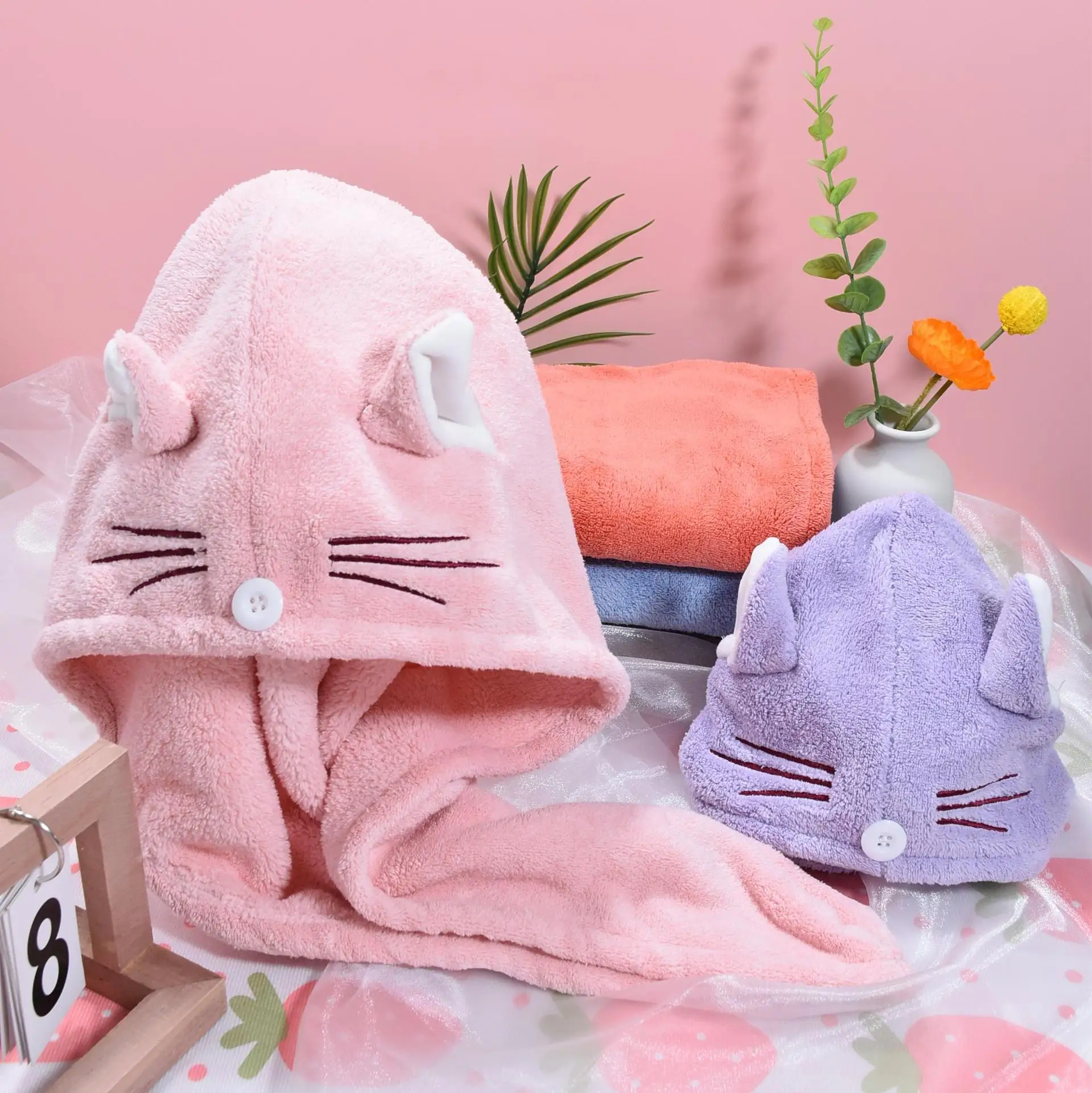 Hair Towel Shower Cap Microfiber Quickly Dry Hair Hat Bathroom Women Head Towels Girls Cute Hair Towel For Home Bath Drying Turban