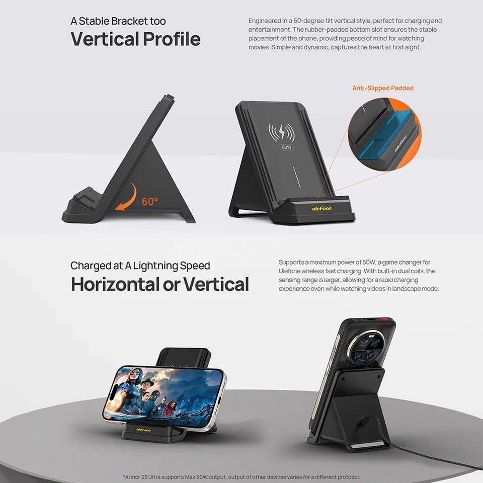 Charger Stand Ulefone WCS01 50W Wireless Charger, 50W Max Fast