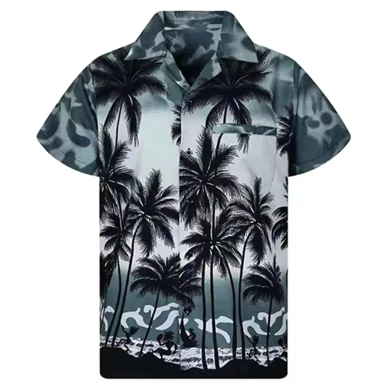 thumbnail image 1 of Camisas con estampado 3D de palmeras y mangas cortas para hombre, camisa hawaiana de gran tamaño con botones, blusas casuales de verano, camisa para hombre, 1 of 5