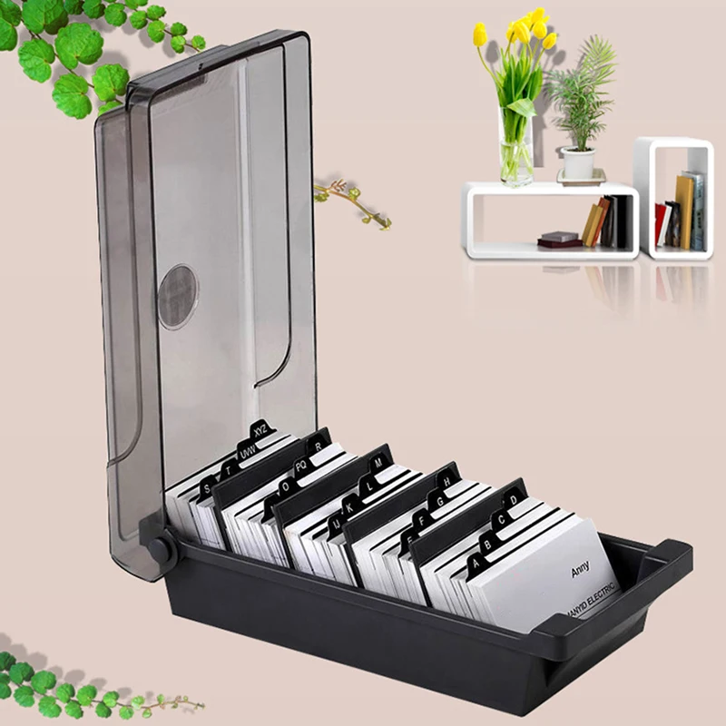 Business-Card-Holder-Plastic-Name-Card-Organizer-Storage-Box-with-4 ...