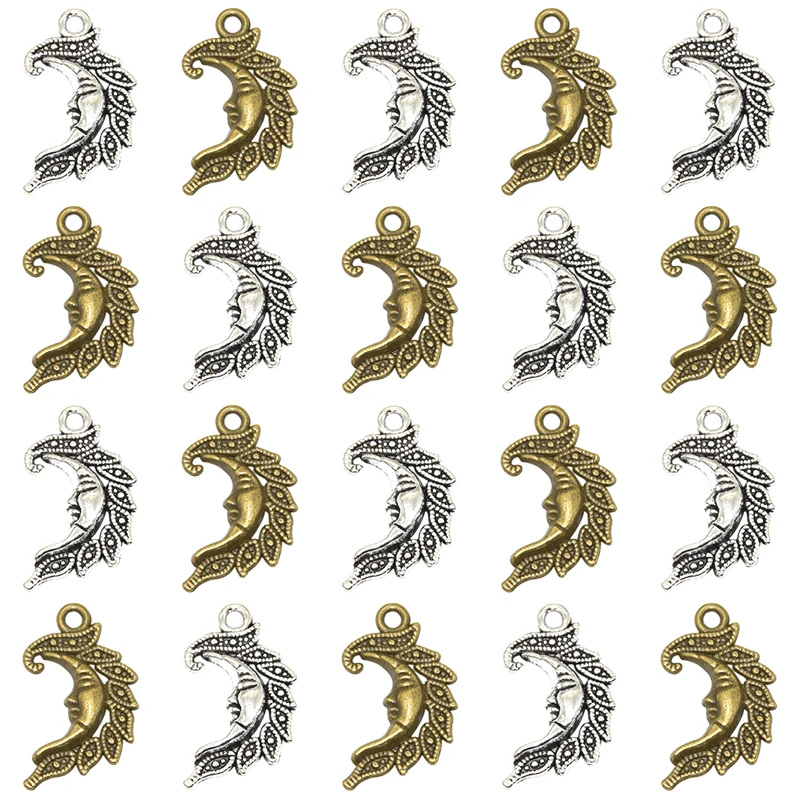 

Wholesale 12pcs Two Color Moon Charms Alloy Metal Pendants For DIY Necklace Bracelet Jewelry Accessory Making Crafting 27*15mm