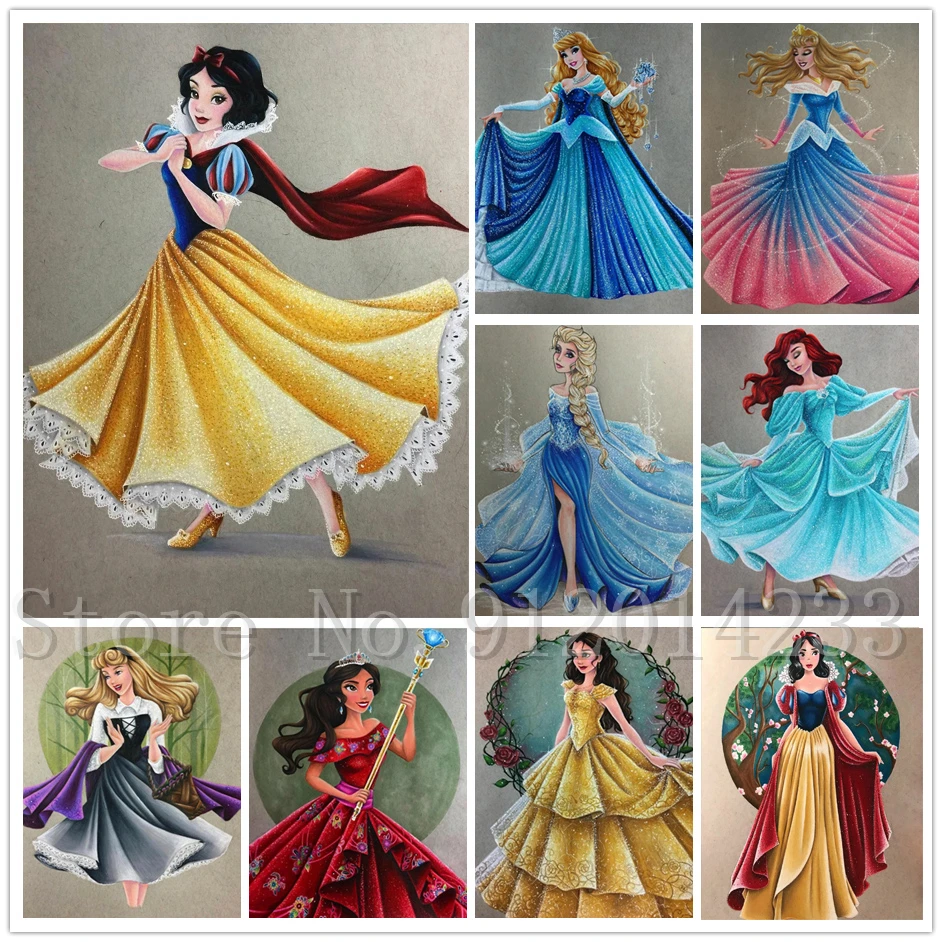 Disney Movie Princess Diamond Embroidery Prints Anna Snow White Belle  Princess Elsa Queen Full Drill Rhinestones Mosaic Painting - AliExpress