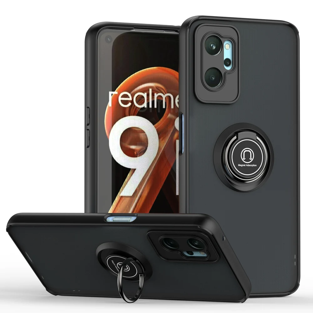 KEYSION Fashion Matte Case for Realme 9 Pro+ 9i Transparent Ring Shockproof Phone Cover for OPPO A96 A95 A94 A76 A36 A74_voghion.com