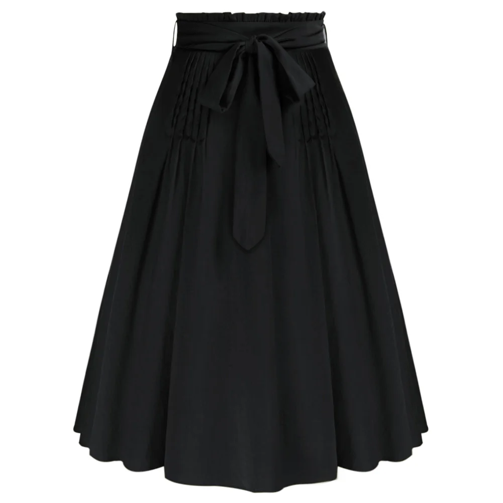 BP Women Vintage Skirt With Belt Elastic High Waist Flared A-Line Skirt Belted A-line Dress Female Flare Swing Skirts A50