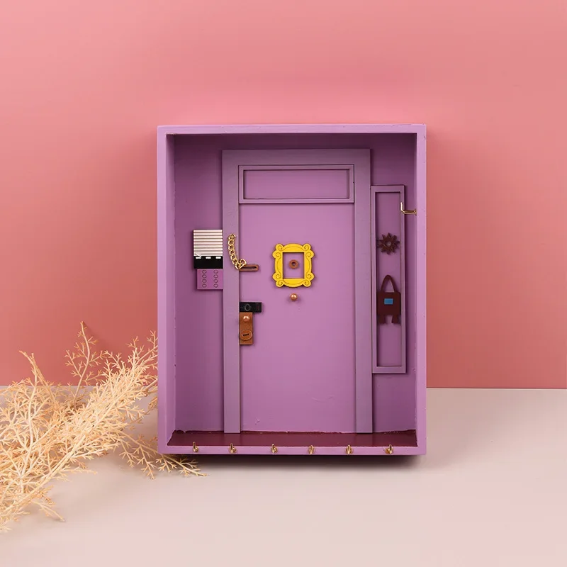 1pc Wooden Key Holder - Elevate Your Home Decor With This Stylish Wooden Purple Entry Door Key Rack! 8 hook keys 4