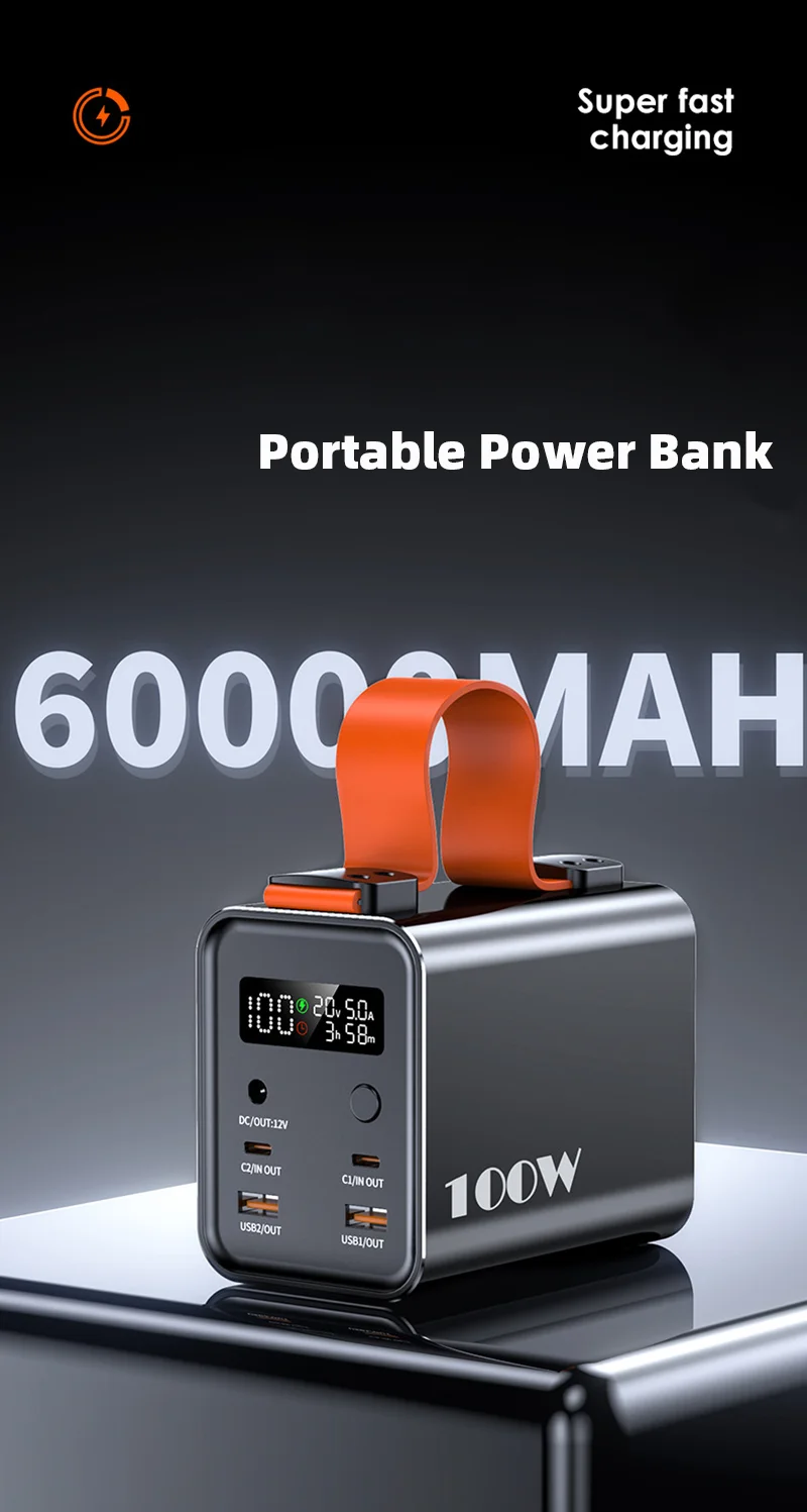 60000mAh 100W Power Bank Portable USB C Fast Charging External Spare Battery Large Capacity Powerbank For Laptop Outdoor Camping 12 S61d8c1461d5945a895eaf9b8c4eb87c5t