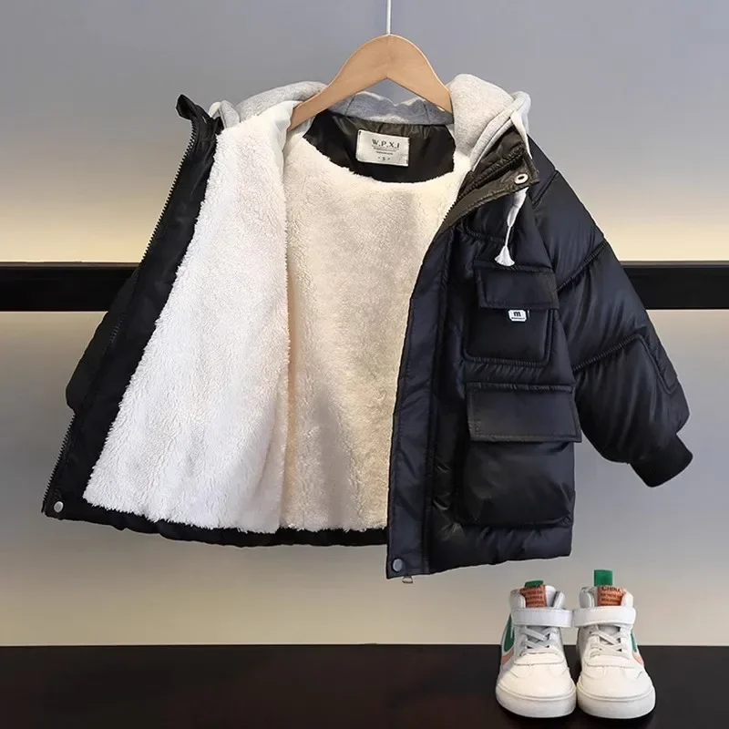 -30℃ Winter Thick Down Jacket Boys Plus Velvet Warm Hooded Cotton Coat Children Clothing Kids Cotton-Padded Parka Snowsuit