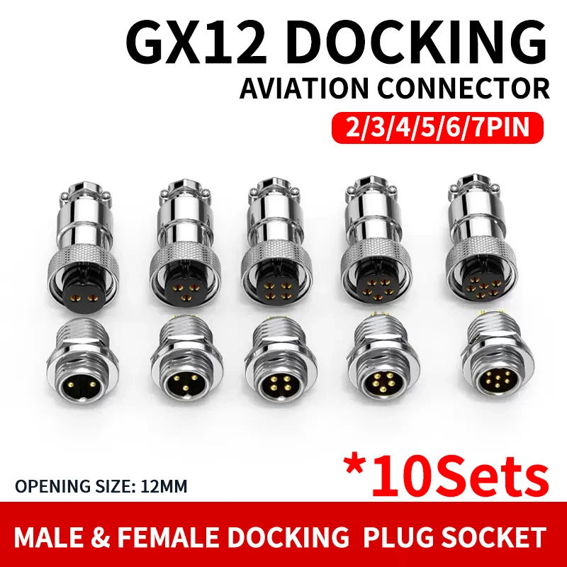 

10Set GX12 2 3 4 5 6 7 Pins Male & Female Docking Aviator Aviation Plug Socket Circular Nut Connector Cable Connector