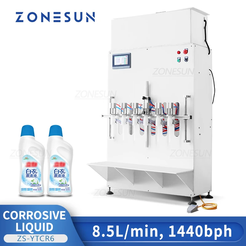 

ZONESUN ZS-YTCR6 Corrosive Strong Acid liquid Filling Machine Disinfectant Acid Alkali Sanitizer Bleach Bottle Filler Machine
