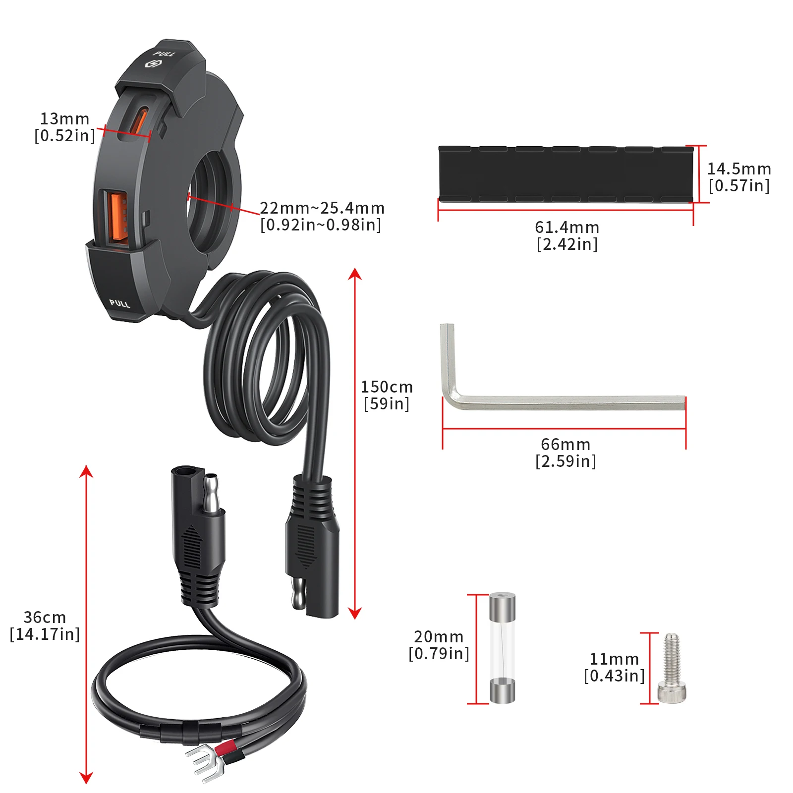 DC12V-24V 2 Fast Charging Port Motorcycle Phone Charger USB 18W Type C 30W Waterproof QC3.0 PD USB Charge For Motor ATVs