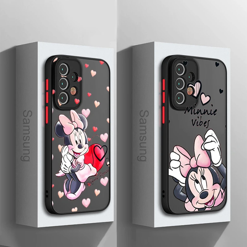 

Cute Cartoon Minnie For Samsung Galaxy A15 A05 A54 A34 A24 A73 A53 A23 A52 A71 A51 Frosted Translucent Hard Phone Case Cover