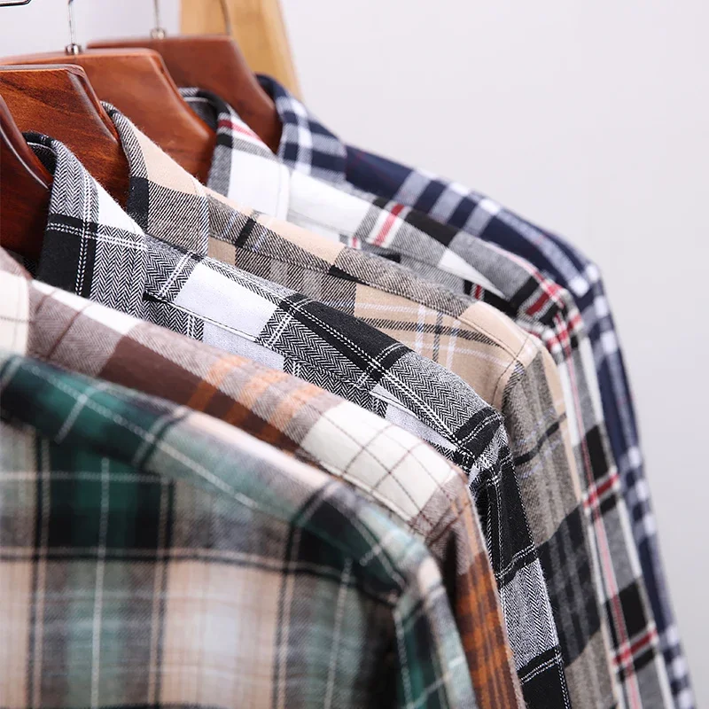 plus size 100%cotton sanding 14XL long-sleeve shirts for men slim fit casual shirt plaid elegants clothes free shipping items