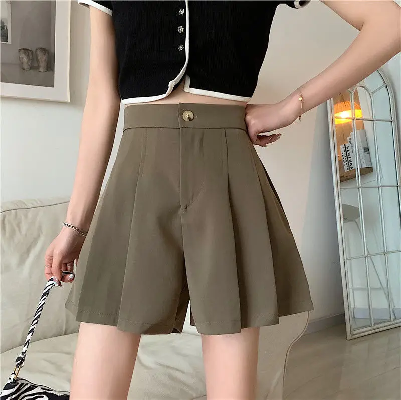 ladies clothes 2022 Women's Summer Fashion High Waist Pleated Shorts Female Casual Loose Wide-leg Shorts Ladies Solid Color Suit Shorts S37 plus size womens clothing