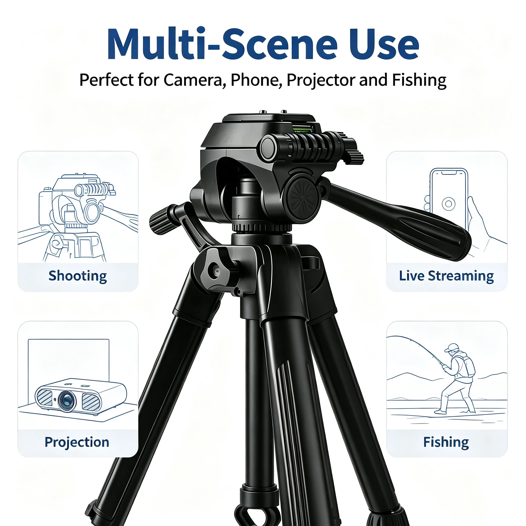 Supporto per treppiede portatile regolabile, per fotocamera D60, proiettore, smartphone, mini treppiede da tavolo per la pesca - immagine 3