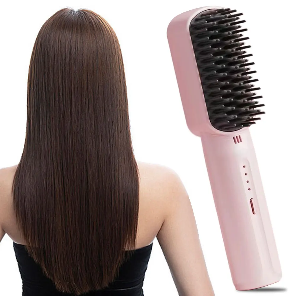 Cordless Electric Hot Comb Rechargeable Portable Straightening Brush Anti-Scald Hair Straightener Comb 3 Temp Settings for Women 3