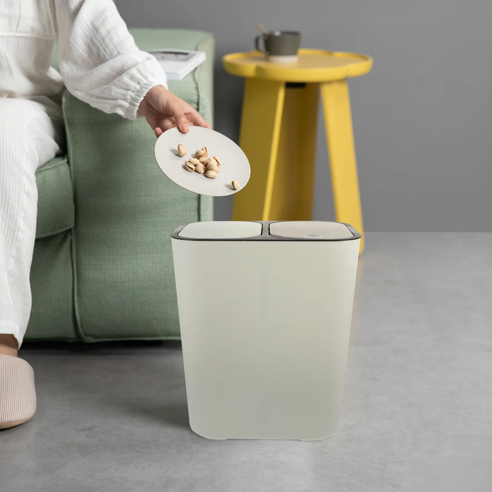 

1Pc Dual Compartments Trash Bucket Dry Wet Classified Trash Can Dual Waste Bin Double Trash Can Recycling Garbage Can