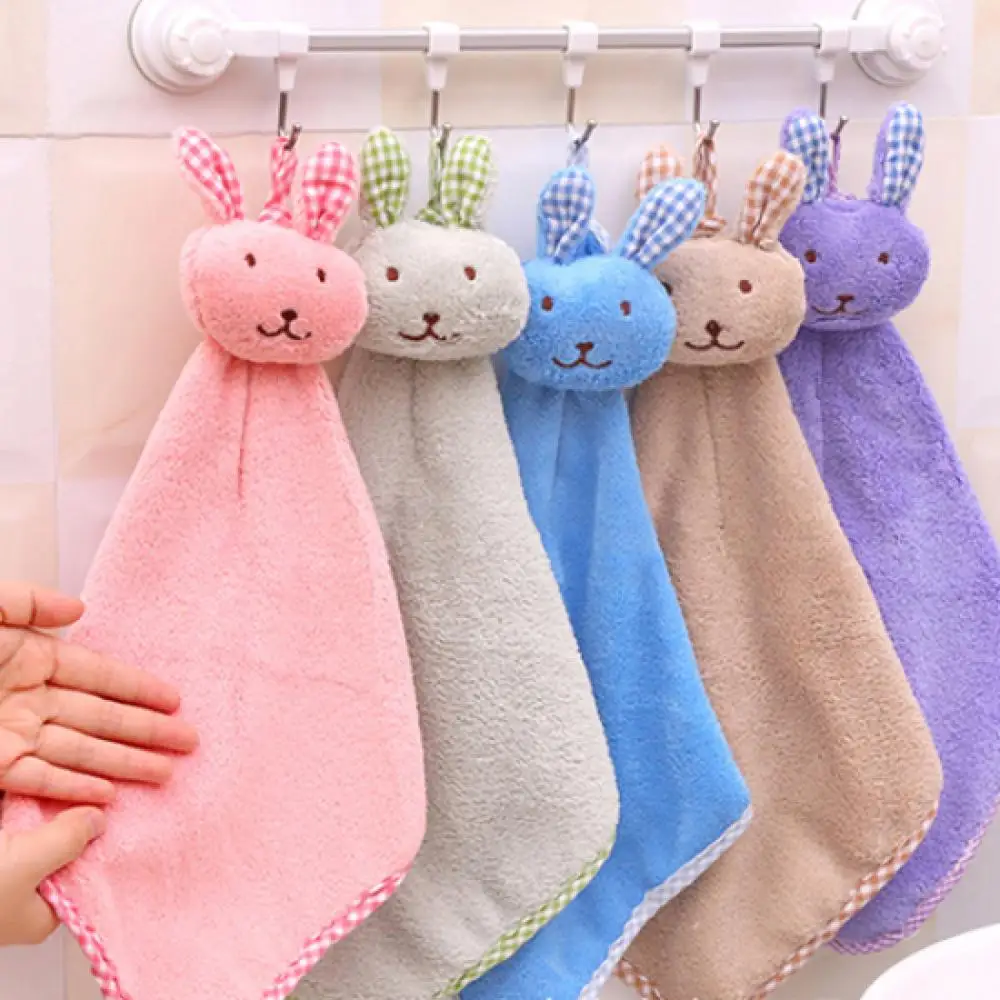 SoftCoralFleecePlushBathTowelCuteRabbitNurseryBabyHandTowel