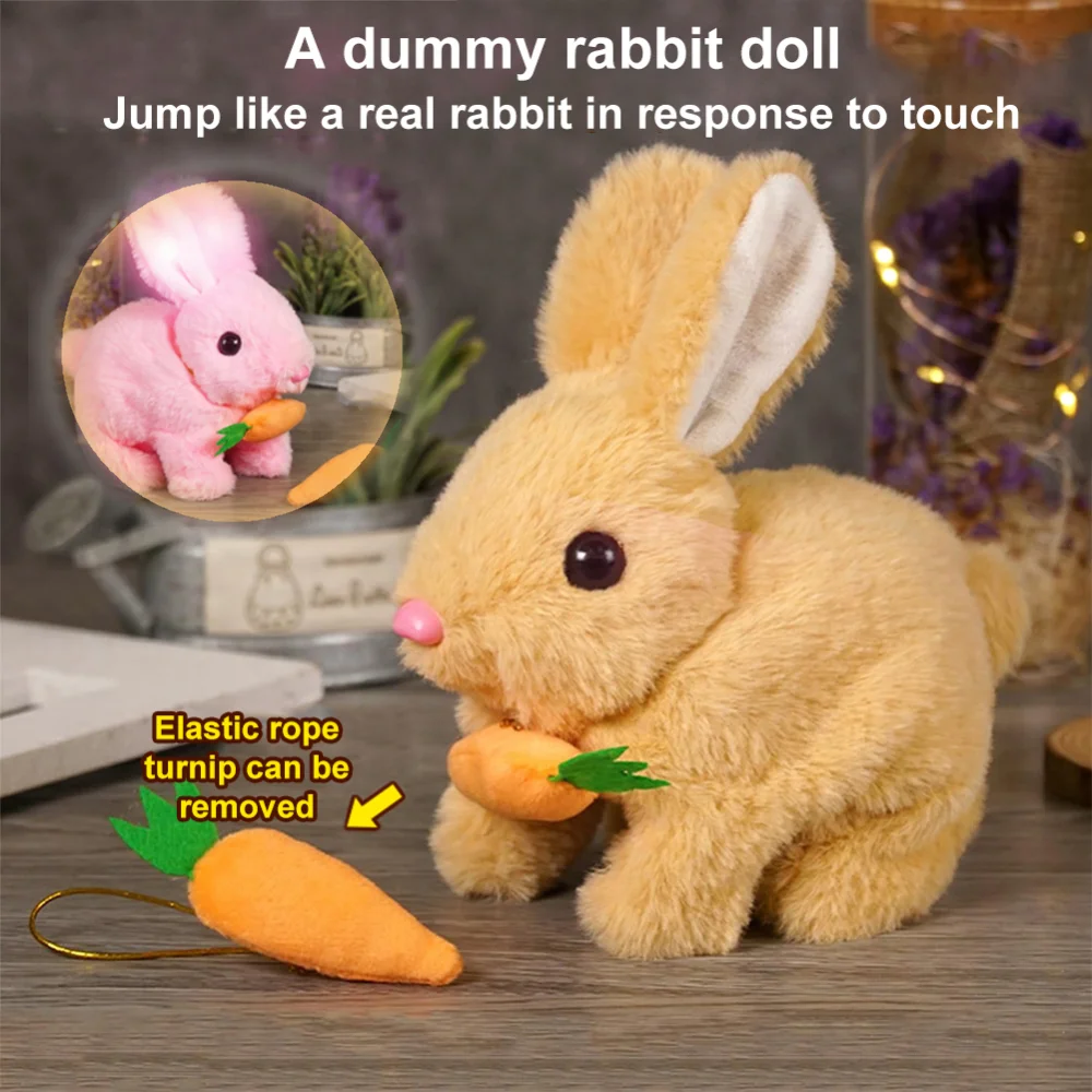 Cute Electric Bunny Toy Rabbit Plush Toys With Carrot Simulation Bunny Walking Wiggle Ears Interactive Kids Birthday Gifts 2PCS