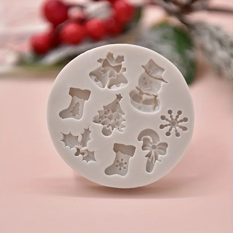 2pcs Festive Christmas Silicone Baking Mold with Bell, Tree, Snowman & Gift Designs - Ideal for DIY Cookies, Chocolates