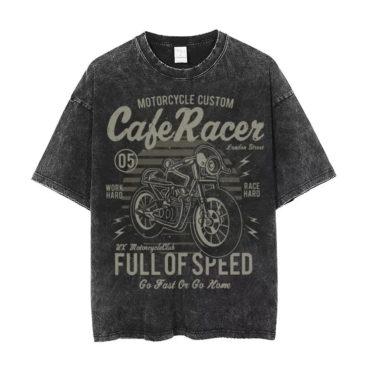 

Винтажная Футболка Cafe Racer с полной скоростью езды на мотоцикле, в стиле ретро, в стиле хип-хоп, промытая 100% хлопковая футболка для улицы, Мужская Уличная одежда, футболки