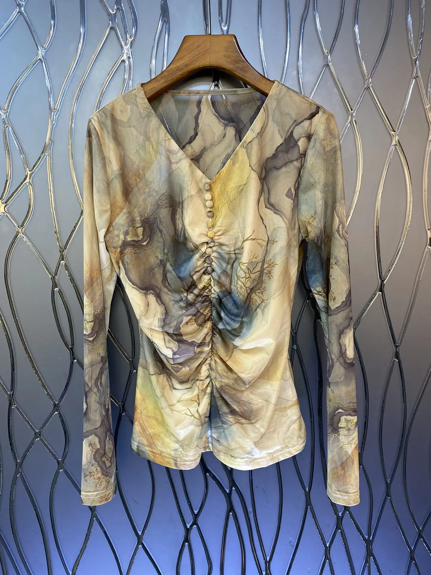 

2023 Autumn/Winter Fashion New Women's Clothing Printed V-neck Top 0912