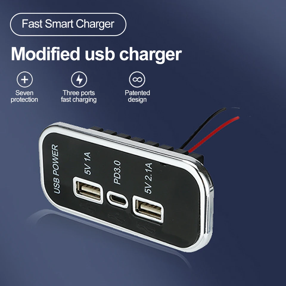 4-porte USB C Presa 12V Caricabatterie auto in alluminio con 78W doppio PD e QC porta U-S-B multipla, Sostituzione accendisigari USB C Prese 12 Volt con Voltmetro Impermeabile per barca, moto, camper