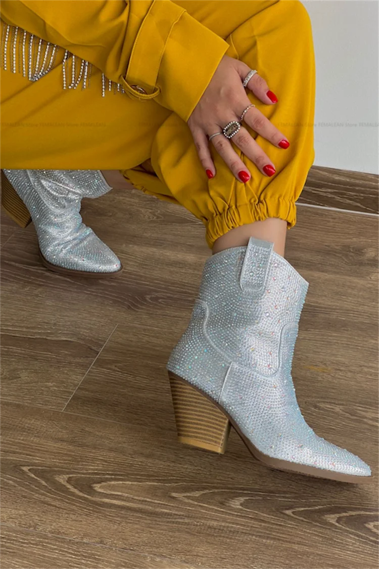 

Женские ботинки, трендовые Зимние ботильоны на платформе с блестками и высоким каблуком, серебристого цвета, Y2k, 2023