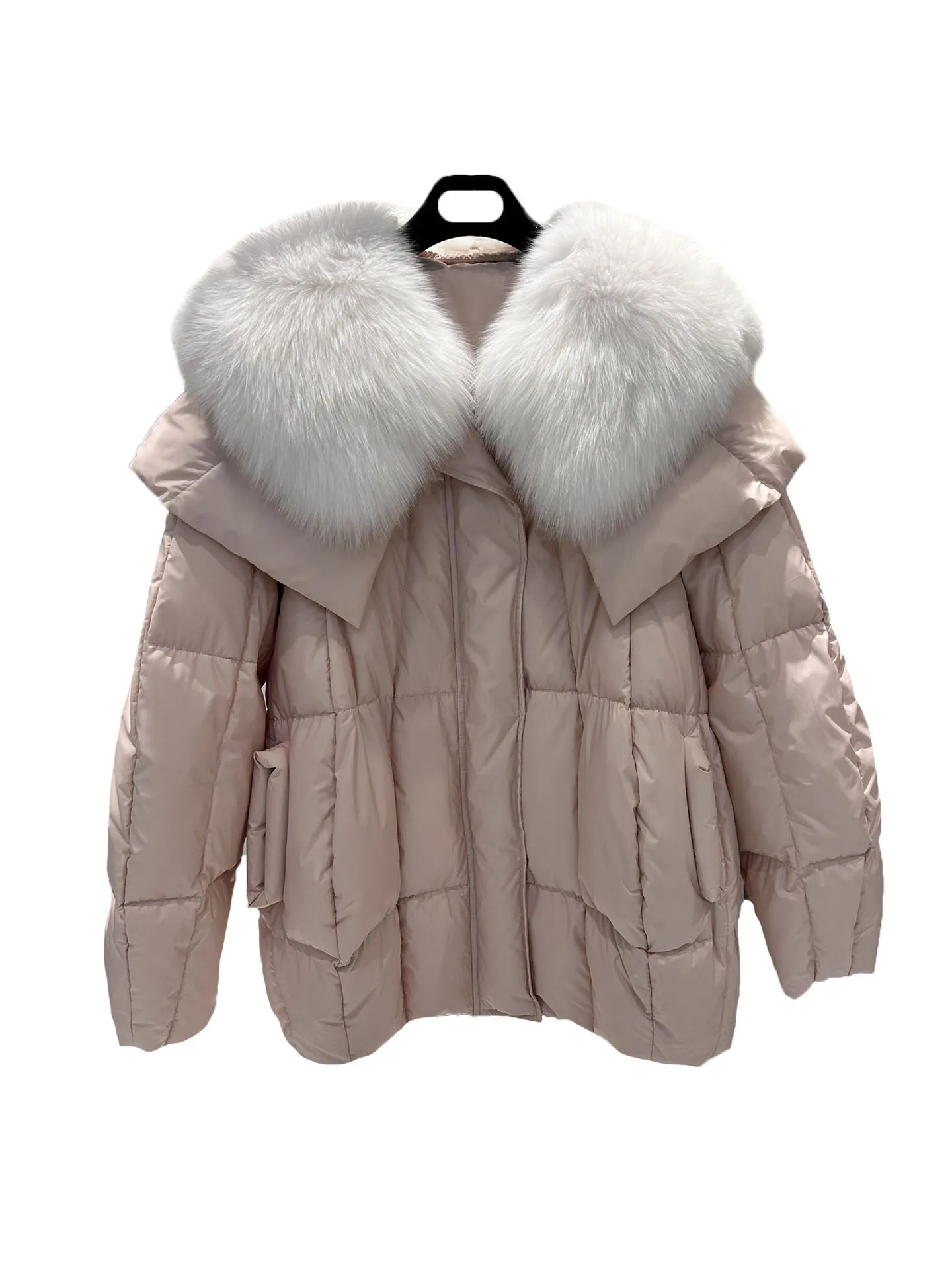 

Down jacket lapel short loose version of pure colour single-breasted design warm and comfortable 2023 winter new 1216