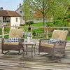 Outdoor Furniture 3 Piece Rocking Chairs Bistro Set, Wicker Patio Chairs with 4‘’ Thick Cushions, Comfortable High Backyard 6