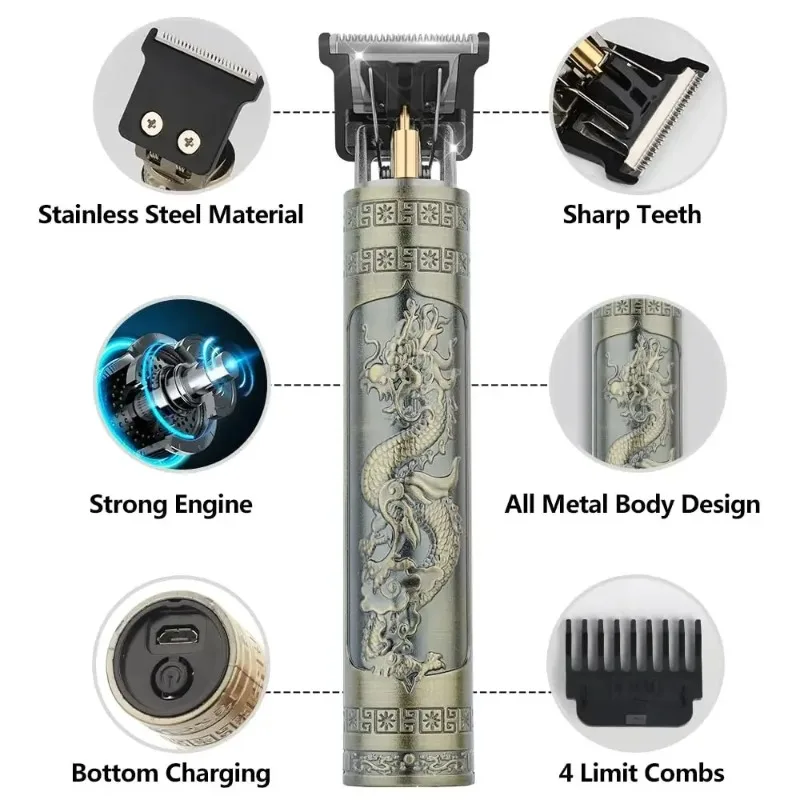 USB Rechargeable T9 Electric Hair Clipper - All-in-One Professional Trimmer for Men's Hair & Beard Cutting, Cordless Design