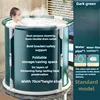 Folding Household Bath Tub Adult and Child Bath Tub Full Body Bath Tub 6 Layers Thickened with Seat Cushion Dark Green 4