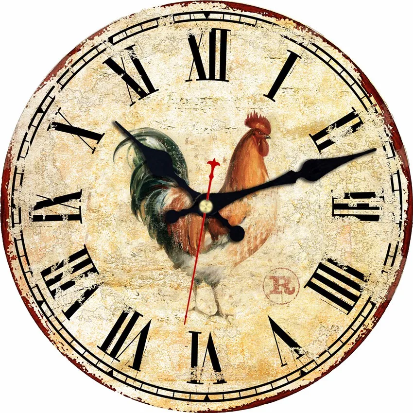 Figure Wall Clocks Shabby Retro Home Kitchen Room Decor Rustic Cooker Non-Ticking Silent Quiet Cook Small Kitchen Clocks 