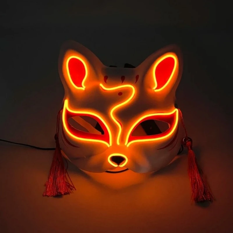 Led Light Up Mask Luminous Fox Mask Frenzy Costume Anime Half Face Cat Mask Holiday Festival Party Cosplay Mask For Adults Kids