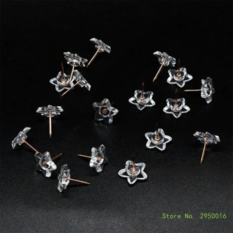 Push pins 100pcs box Pentacle Shape Markers Drawing Photo Wall Studs Cork Board Pins Transparent Push Pins Photo Thumb Maps Thumbtack