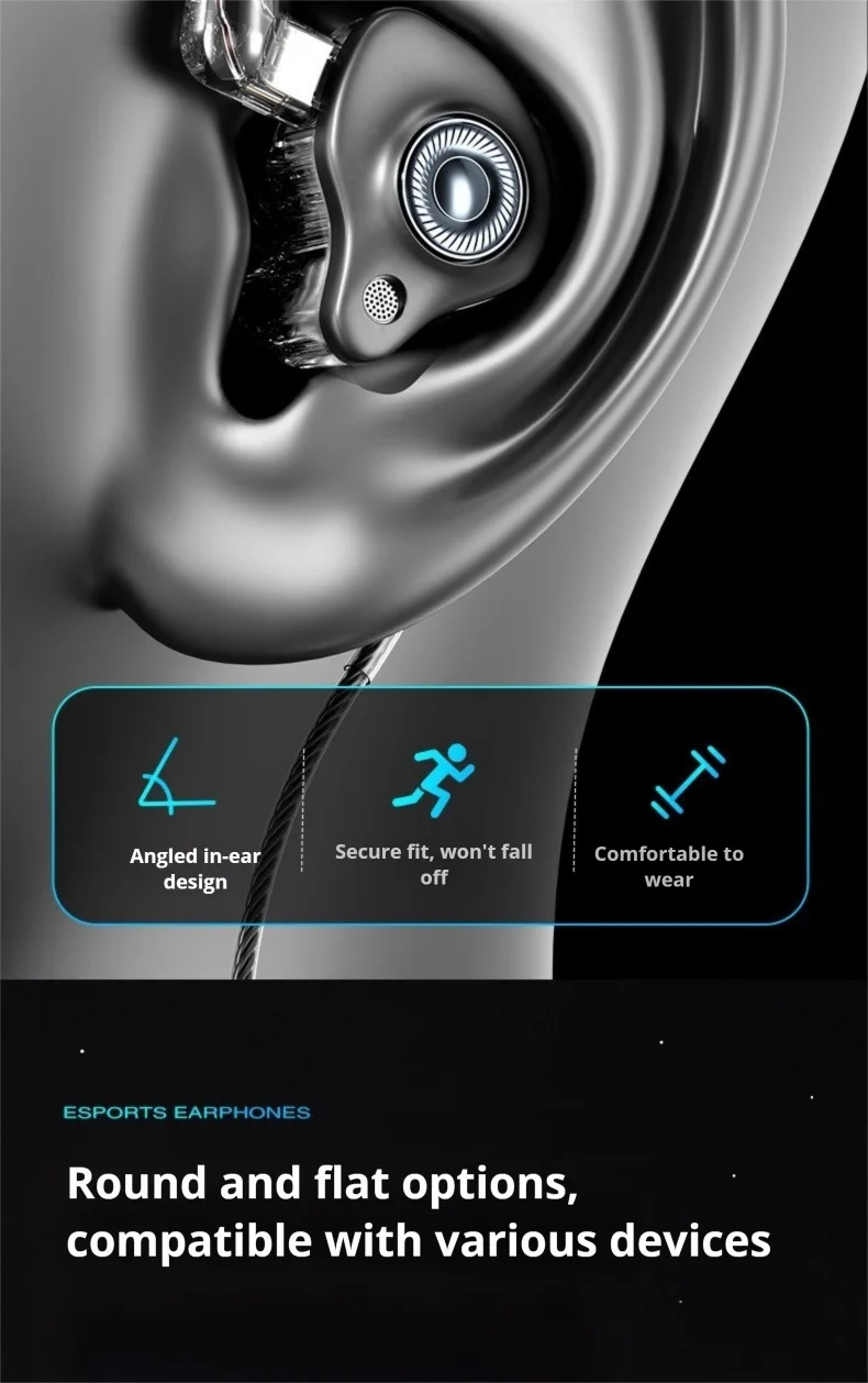 Écouteurs intra-auriculaires EARDECO HIFI 3,5 mm et USB-C avec câble détachable, pour le jeu et le sport, avec basses surround 9D._voghion.com