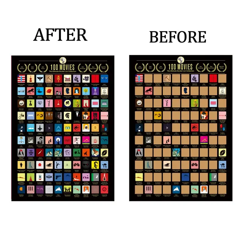 Poster çizik üst 100 film kova listesi çift hediye çerçevesiz