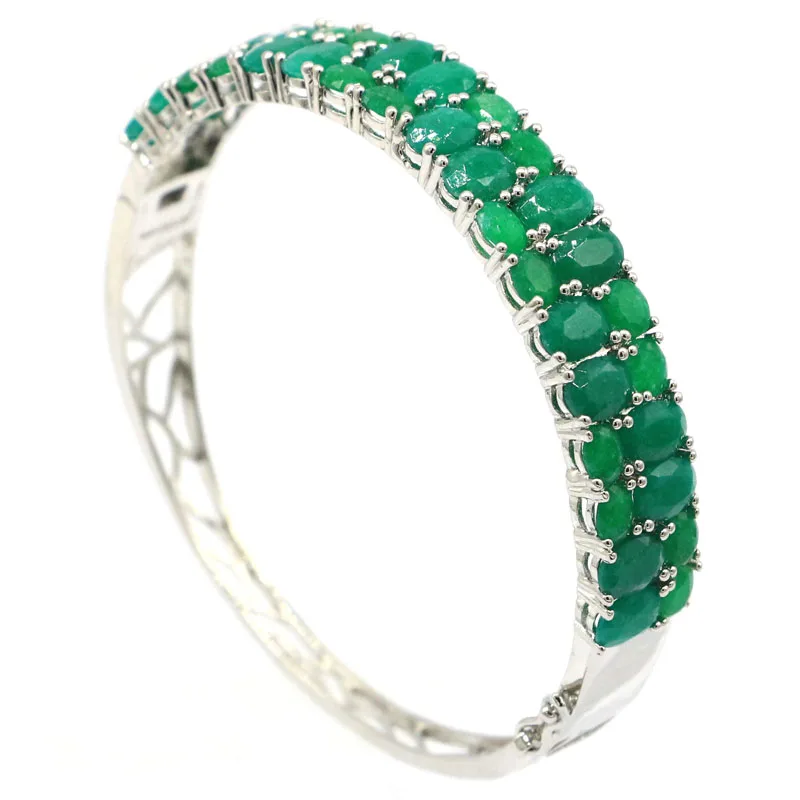 

20g 925 SOLID STERLING SILVER BRACELET Eye Catching Rich Blue Violet Tanzanite Green Emerald Wedding Bride
