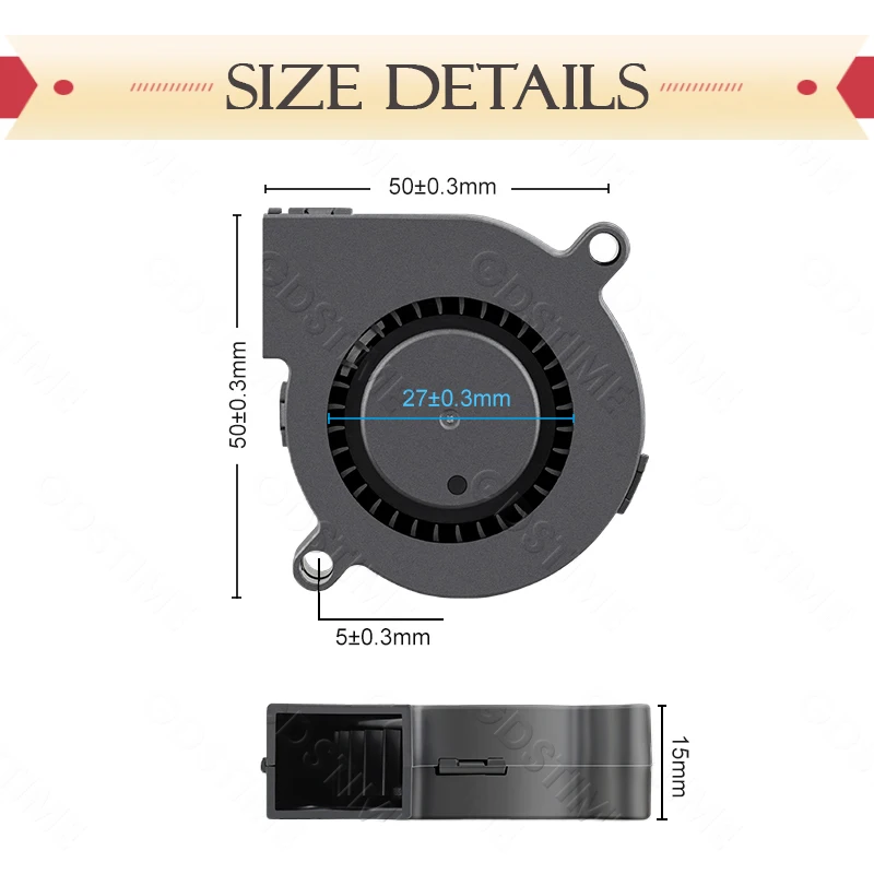 Gdstime DC 5V 12V 24V 50x50x15mm Dual Ball Cooler 2Pin USB Radial Fan 5015 Turbo Blower 5cm 50mm Radiator for 3D Printer Cooling — view 5