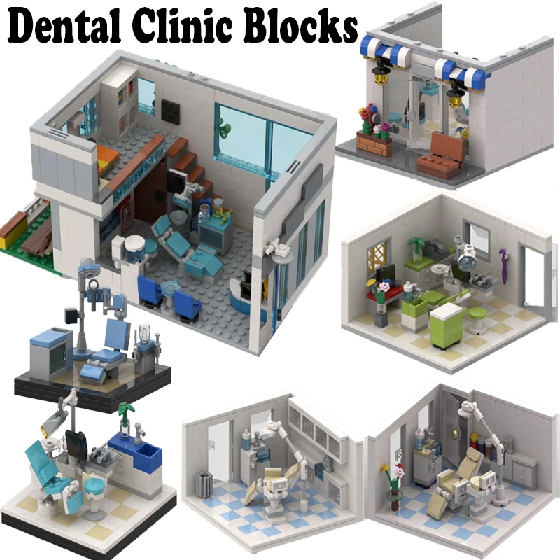 City Street View Dental Clinic Seriea Building Blocks Hospital Laboratory Medical Doctor Dentist Teeth MOC Bricks Friend Toy Boy