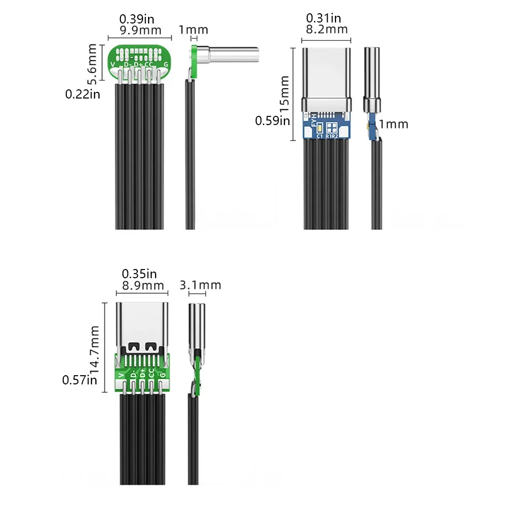 65W 고속 충전 2.0 데이터 전송 데이터 케이블, 유연한 플랫 실리콘 USB C to USB C 케이블, 카메라폰용 좌/우 각도 연결