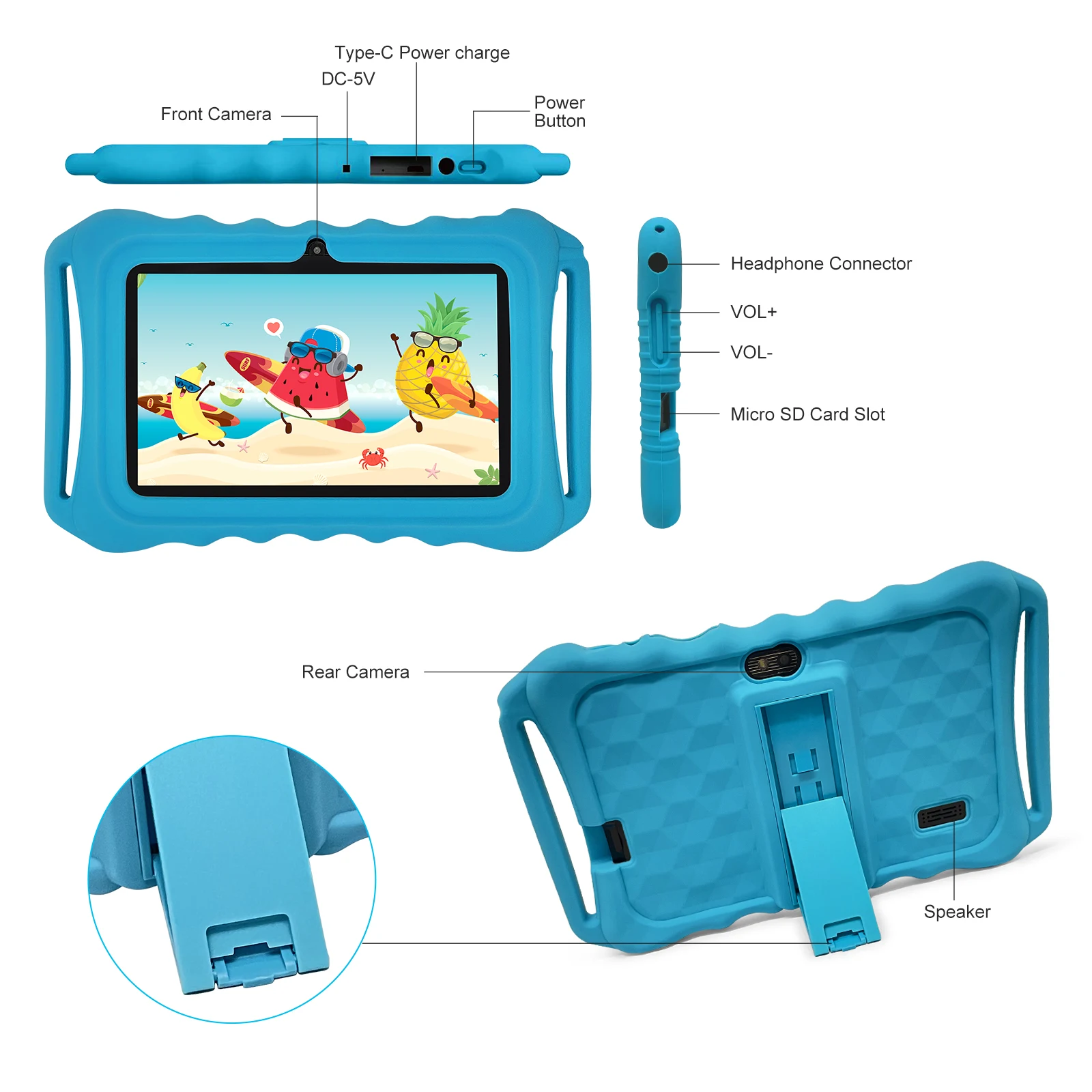 Kids Tablet study Pad Educational toy,4GB RAM+32GB ROM,7inch display,Android 12 USBcharge,2camera,Free Ceciilavii academy app, 4