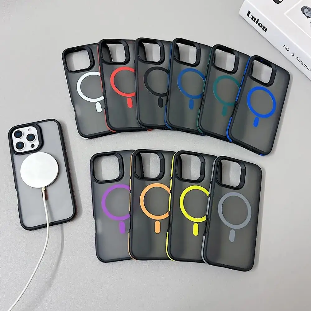 Luxury Color Blocking Magnetic Matte Translucent Case with Wireless Charging Support