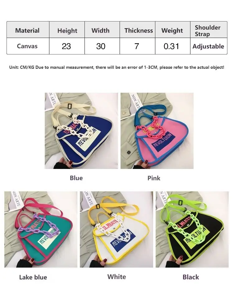 Canvas Women's Shoulder Bag Chain Casual Totes Contrast Color Ladies Crossbody Bag Trend Letter Print Fashion Designer Handbags