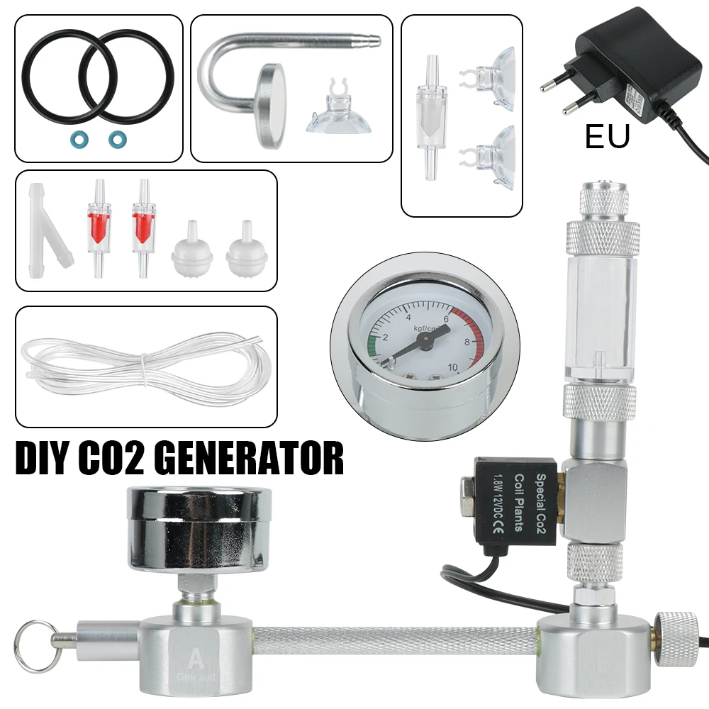 수생 식물 성장용 솔레노이드 밸브가 있는 CO2 발생기 시스템 키트, 수족관 장..