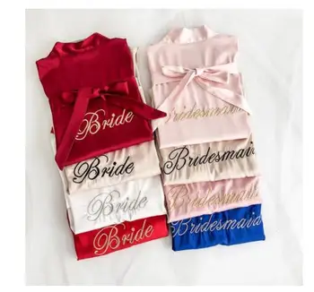 Sposa damigella d'onore abito da sposa ricamo kimono accappatoio camicia da notte casual raso corto donna indumenti da notte sexy indumenti da notte