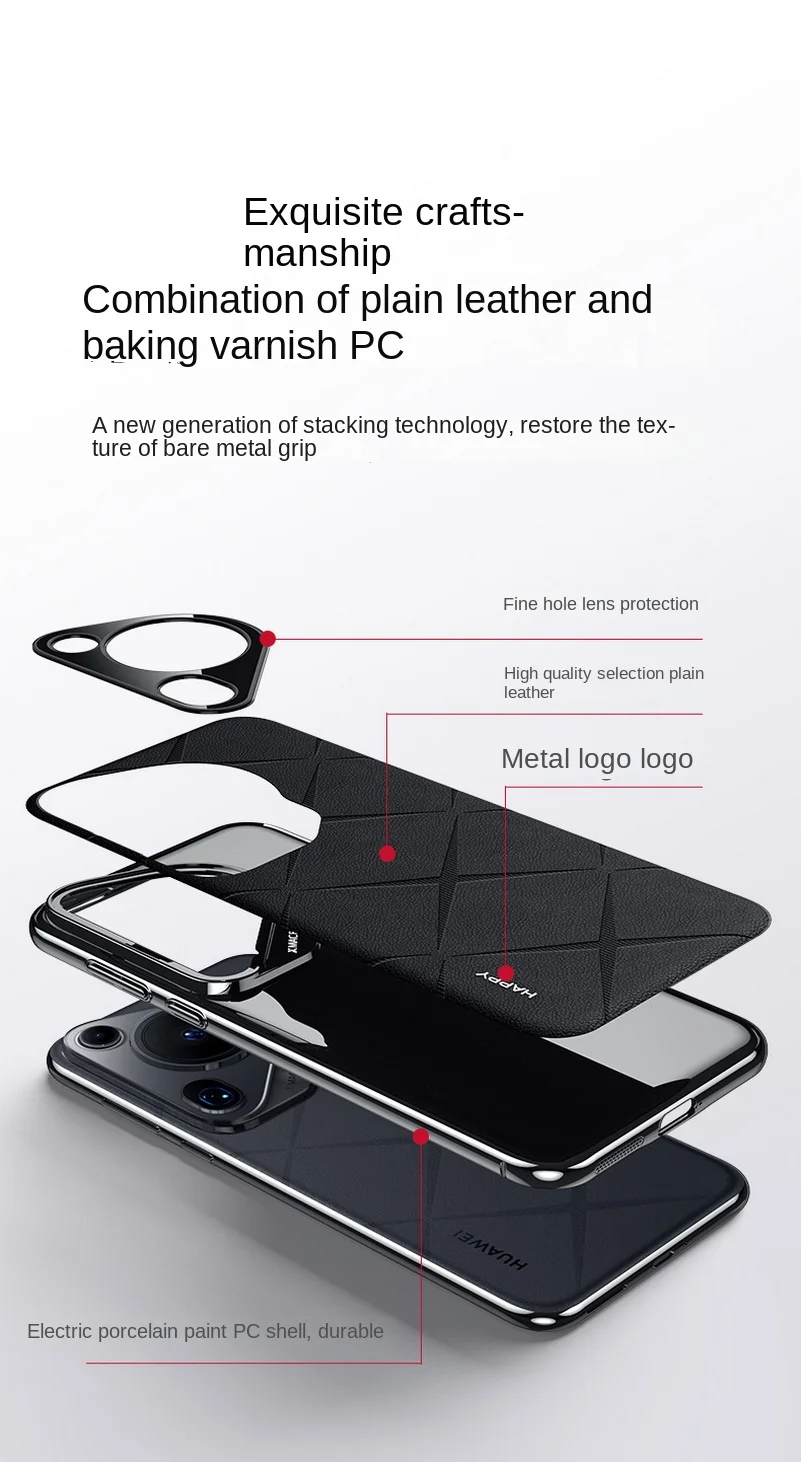 Luxury Leather Case with Camera Lens Protection - Hard Slim Textured Cover