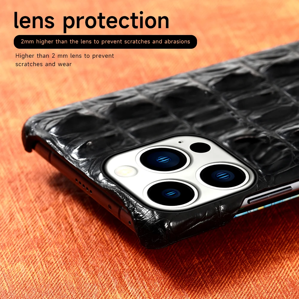 100% Natural Crocodile Leather For iPhone 15 11 12 13 14 Pro Max Case 15Pro 14Pro 12Pro 15 Plus 14Plus 13Pro Luxury Back Cover
