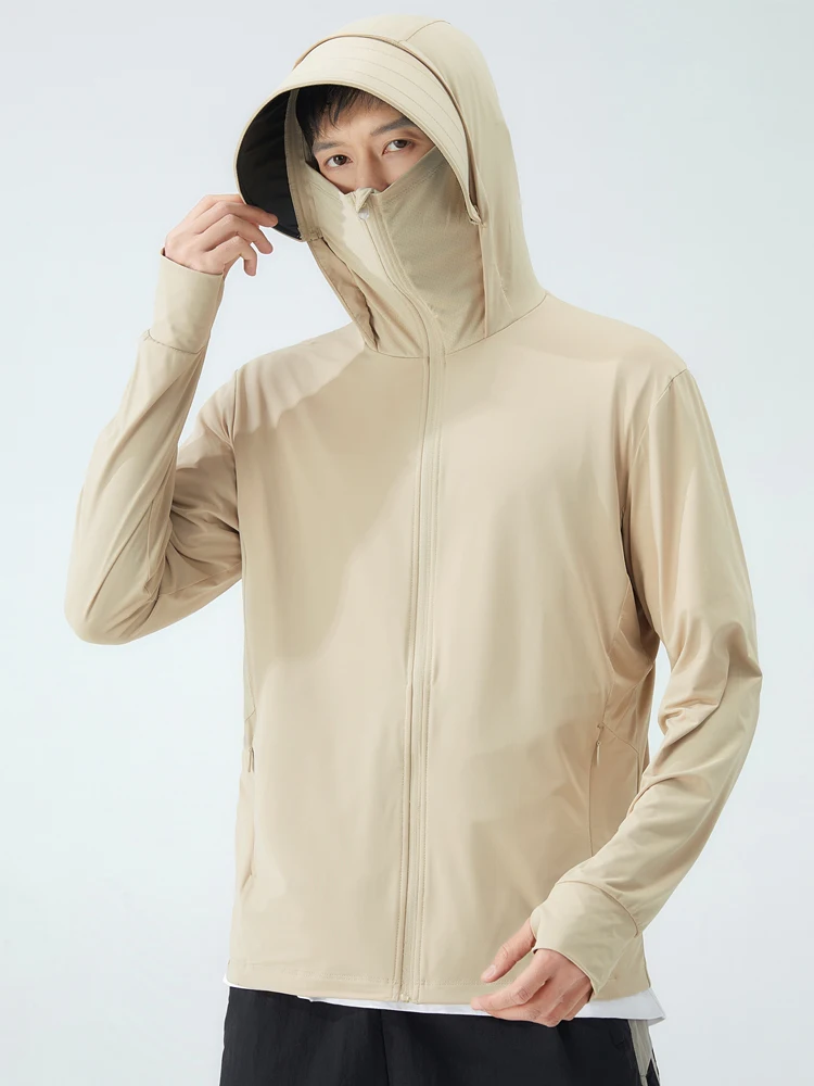 남성용 캐주얼 스킨 아이스 실크 재킷, UPF 50 + UV 자외선 차단, 초경량 운동복 아웃웨어, 후드 바람막이, 2024 여름 