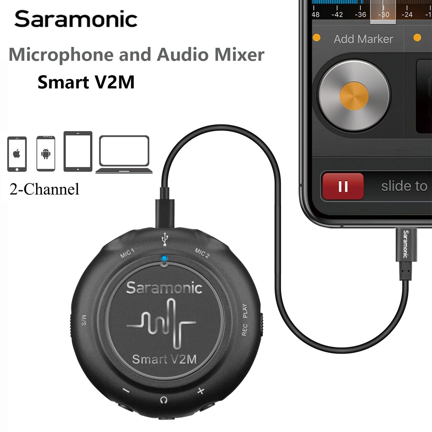 

SaramoniC Smart V2M ультра-портативный аудио интерфейс конденсаторный петличный микрофон для ПК мобильных телефонов iPhone Android запись