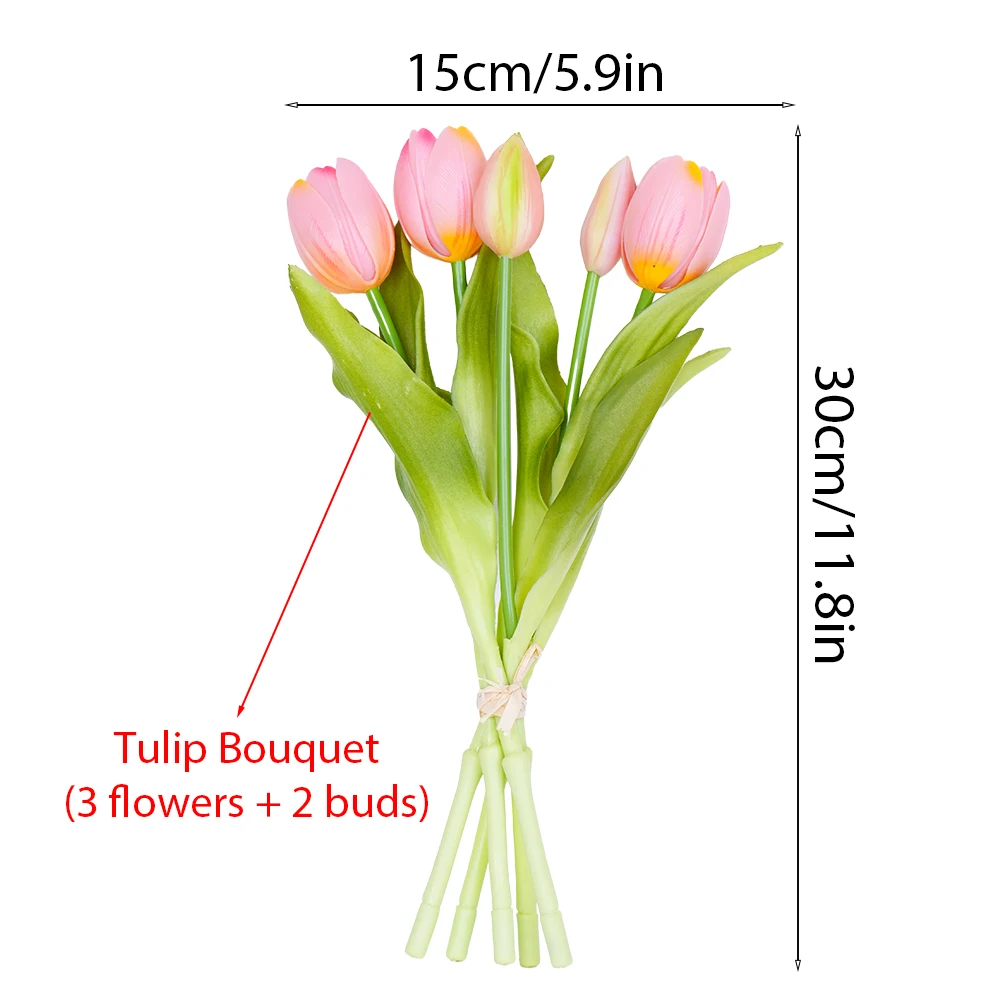 5pcs Artificial Tulip Bouquet Silicone Fake Flowers Party Decoration Living Room Table Centerpiece Floral Arrangement